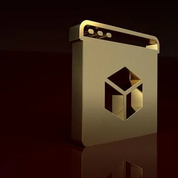 Gold 3D printer icon isolated on brown background. 3d printing. Minimalism 스톡 일러스트