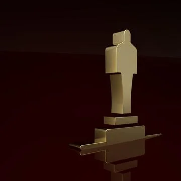 Gold 3D printer model icon isolated on brown background. 3d printing. Minimalism Stock Illustration