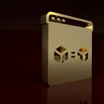 Gold 3D printer perfect copy icon isolated on brown background. 3d printing イラスト素材