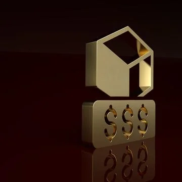 Gold 3D printer services icon isolated on brown background. 3d printing イラスト素材