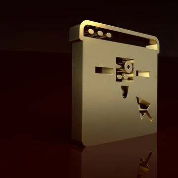 Gold 3D printer setting icon isolated on brown background. 3d printing Illustrazione stock