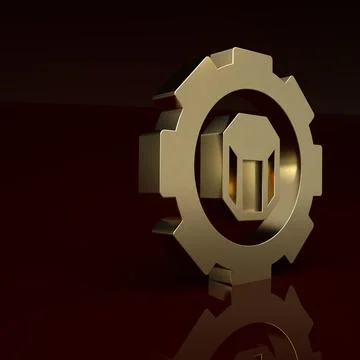 Gold 3D printer setting icon isolated on brown background. 3d printing Stock Illustration