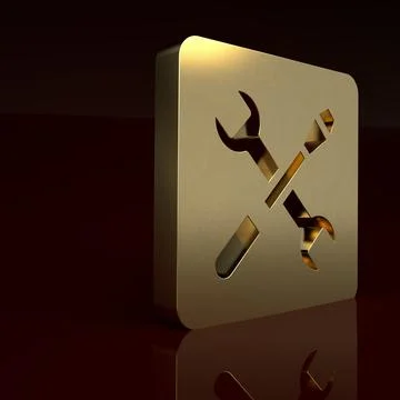 Gold 3D printer setting icon isolated on brown background. 3d printing 库存插图