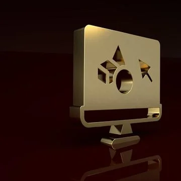 Gold 3D printer software icon isolated on brown background. 3d printing Stock Illustration