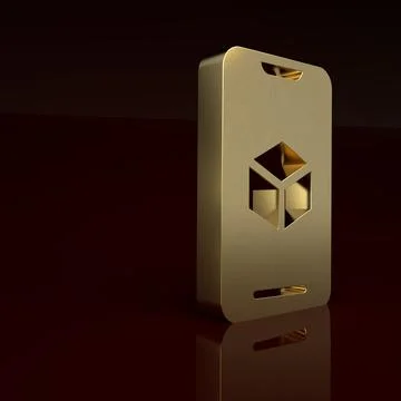 Gold 3D printer software icon isolated on brown background. 3d printing Stock Illustration