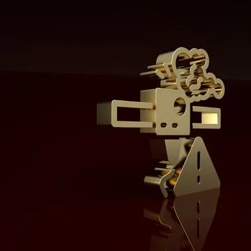Gold 3D printer warning icon isolated on brown background. 3d printing イラスト素材