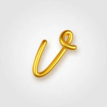 Gold 3d realistic lowercase letter V on a light background. Stock Illustration