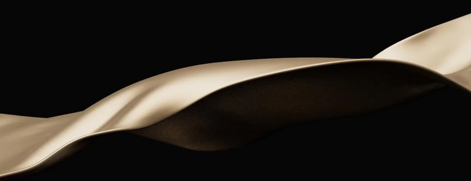 Gold 3d rendering wave on black isolated background. Abstract motion Modern illu Stock Illustration