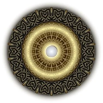 Gold 3d round mandala pattern. Luxury ornamental background. Vector patterned Illustrazione stock