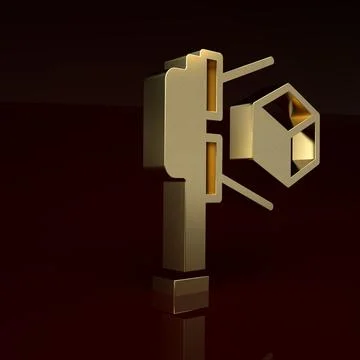 Gold 3D scanner with cube projection icon isolated on brown background 스톡 일러스트