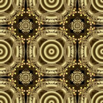 Gold 3d seamless pattern. Vector ornamental textured background. Repeat moder Stock Illustration
