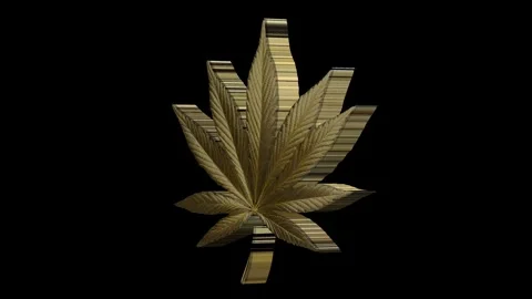 Gold 3d spinning marijuana leaf 4k animation Video stock 296551201