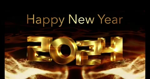 Gold 3D Text 2024 Happy New Year, special effect cinematic title trailer 2024 Stock Footage 253201885