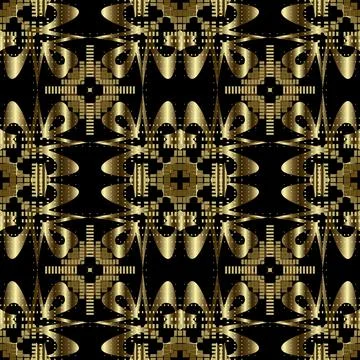 Gold 3d textured seamless pattern. Tribal ethnic vector background. Repeat fl Stock Illustration