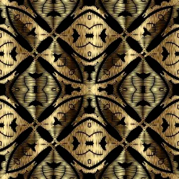 Gold 3d textured vector seamless pattern. Tapestry ornamental surface background Ilustración de archivo