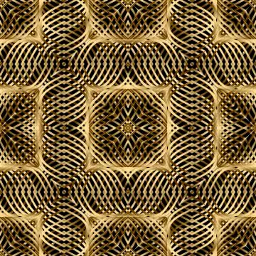 Gold 3d textured vector seamless pattern. Intricate lines surface background Stock Illustration