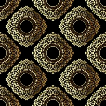 Gold 3d vector mandalas seamless pattern. Lace textured ornamental floral 스톡 일러스트