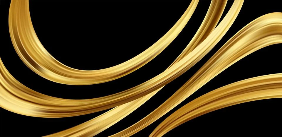Gold 3d wave on black background. Abstract motion Modern illustration. Luxury Stock Illustration