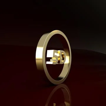 Gold 5d virtual reality icon isolated on brown background. Large three-dimens Stock Illustration