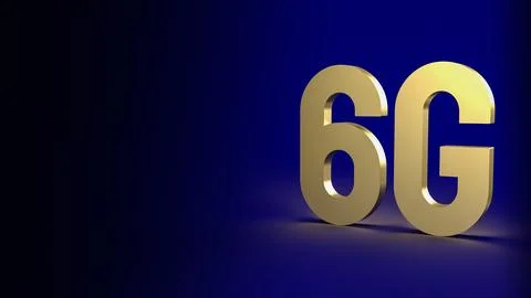 Gold 6g on blue background for technology communications concept 3d rendering Illustrazione stock