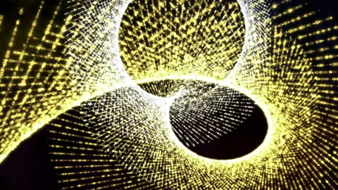 Gold abstract backgrounds digital line rotation with glitter Stock Footage 130196558
