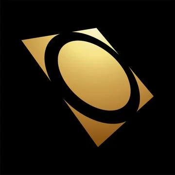 Gold Abstract Circle Shaped Square Icon in Perspective 스톡 일러스트