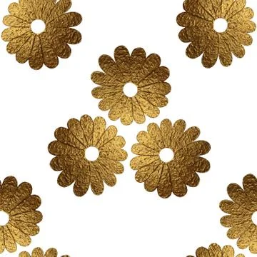 Gold abstract flowers pattern. Hand painted floral seamless background. Stock Illustration