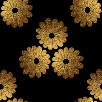 Gold abstract flowers pattern. Hand painted floral seamless background. Stock Illustration