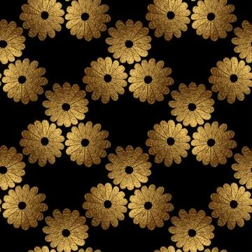 Gold abstract flowers pattern. Hand painted floral seamless background. Stock Illustration