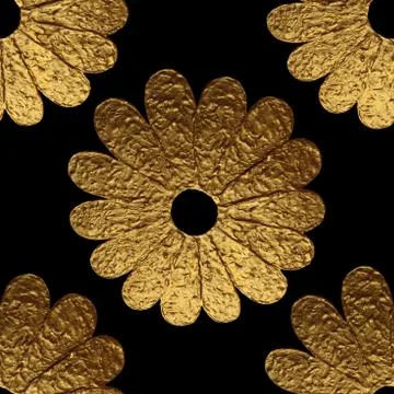 Gold abstract flowers pattern. Hand painted floral seamless background. Stock Illustration