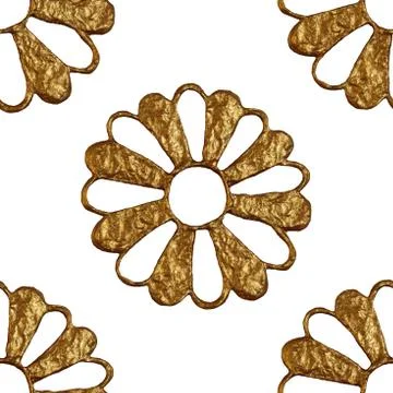Gold abstract flowers pattern. Hand painted floral seamless background. Stock Illustration
