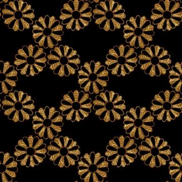 Gold abstract flowers pattern. Hand painted floral seamless background Stock Illustration