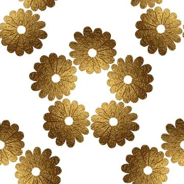 Gold abstract flowers pattern. Hand painted floral seamless background Stock Illustration