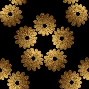 Gold abstract flowers pattern. Hand painted floral seamless background Stock Illustration