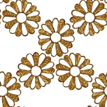 Gold abstract flowers pattern. Hand painted floral seamless background Stock Illustration