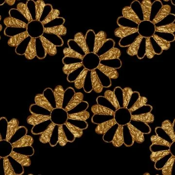 Gold abstract flowers pattern. Hand painted floral seamless background Stock Illustration