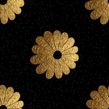 Gold abstract flowers pattern. Hand painted floral seamless background Stock Illustration