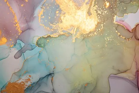 Gold Abstract Liquid. Alcohol Inks Drops. Golden Stock Illustration