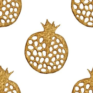 Gold abstract pomegranate pattern. Hand paintied seamless background. Summer Stock Illustration