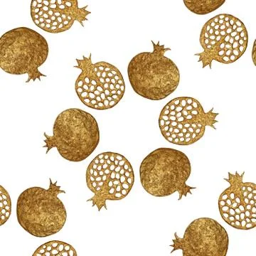 Gold abstract pomegranate pattern. Hand paintied seamless background. Summer Stock Illustration