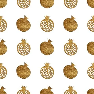 Gold abstract pomegranate pattern. Hand paintied seamless background. Summer Stock Illustration