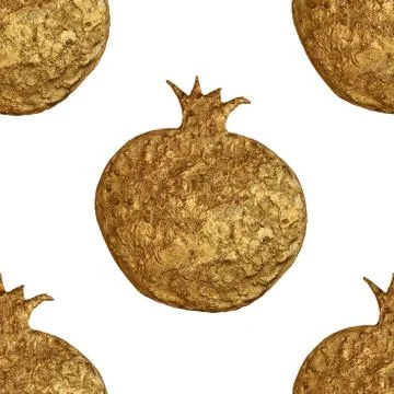 Gold abstract pomegranate pattern. Hand paintied seamless background. Summer Stock Illustration