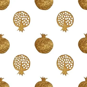 Gold abstract pomegranate pattern. Hand paintied seamless background. Summer Stock Illustration