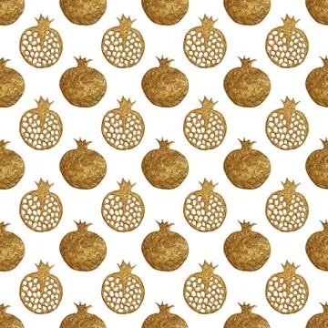 Gold abstract pomegranate pattern. Hand paintied seamless background. Summer Stock Illustration