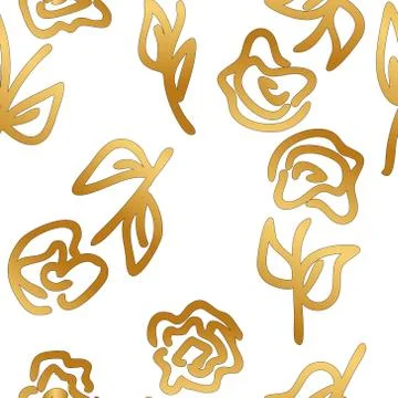 Gold Abstract Roses on white. Vector Seamless Pattern. Artistic background fo Stock Illustration