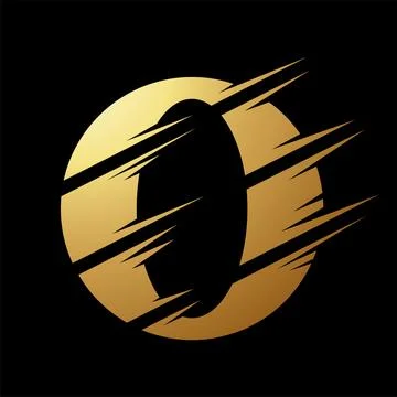 Gold Abstract Slashed Split Shaped Letter O Icon Stock Illustration