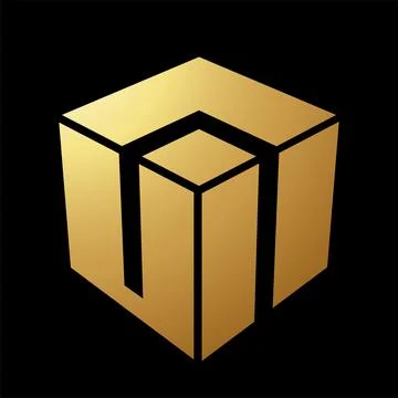 Gold Abstract Split Cube Icon Illustrazione stock