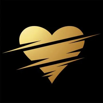 Gold Abstract Split Shaped Slashed Heart Icon Stock Illustration