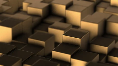 Gold Abstract Square Cubes Slowly Rising and Falling Fluidly with Shallow Vídeos de archivo 279447198