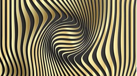 Gold abstract stripe pattern background. Optical illusion twisted lines and Stock Illustration